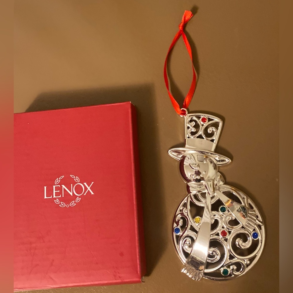 Lenox Silver Snowman Ornament with Jewel Tones